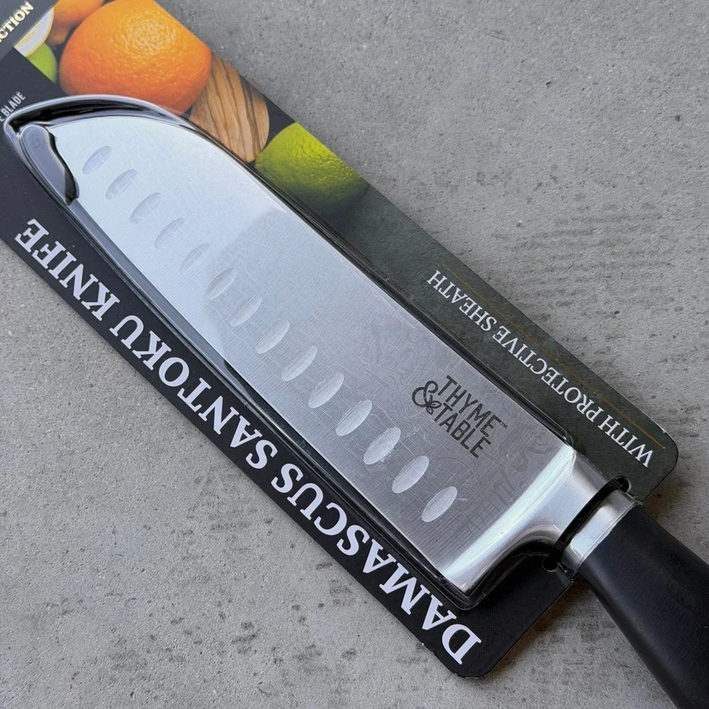 Damascus Santoku Knife with Sheath Thyme & Table 7